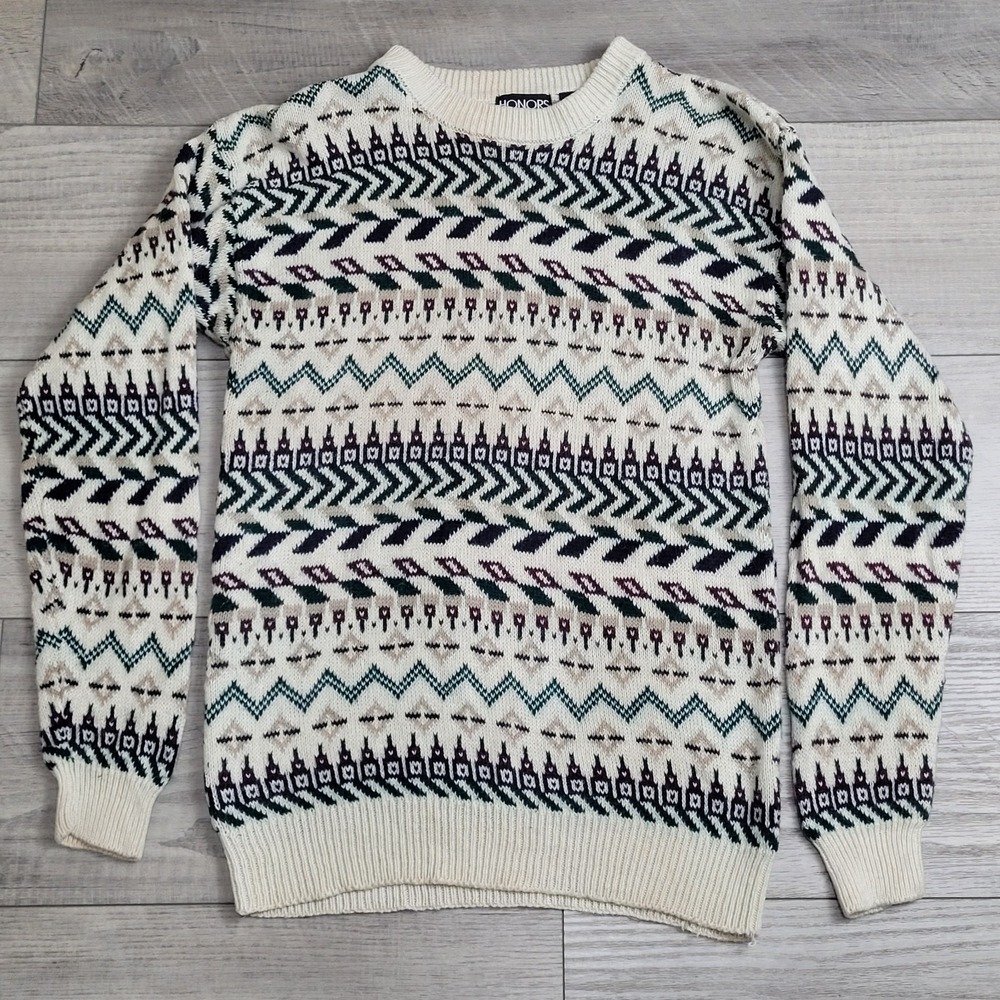 🧡Vintage 90's Honors Sweater Mens L Nordic Fair Isle Cottagecore Hong Kong